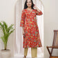 Vaasva Women Red Cotton Angrakha Kurta - Swadesiicart