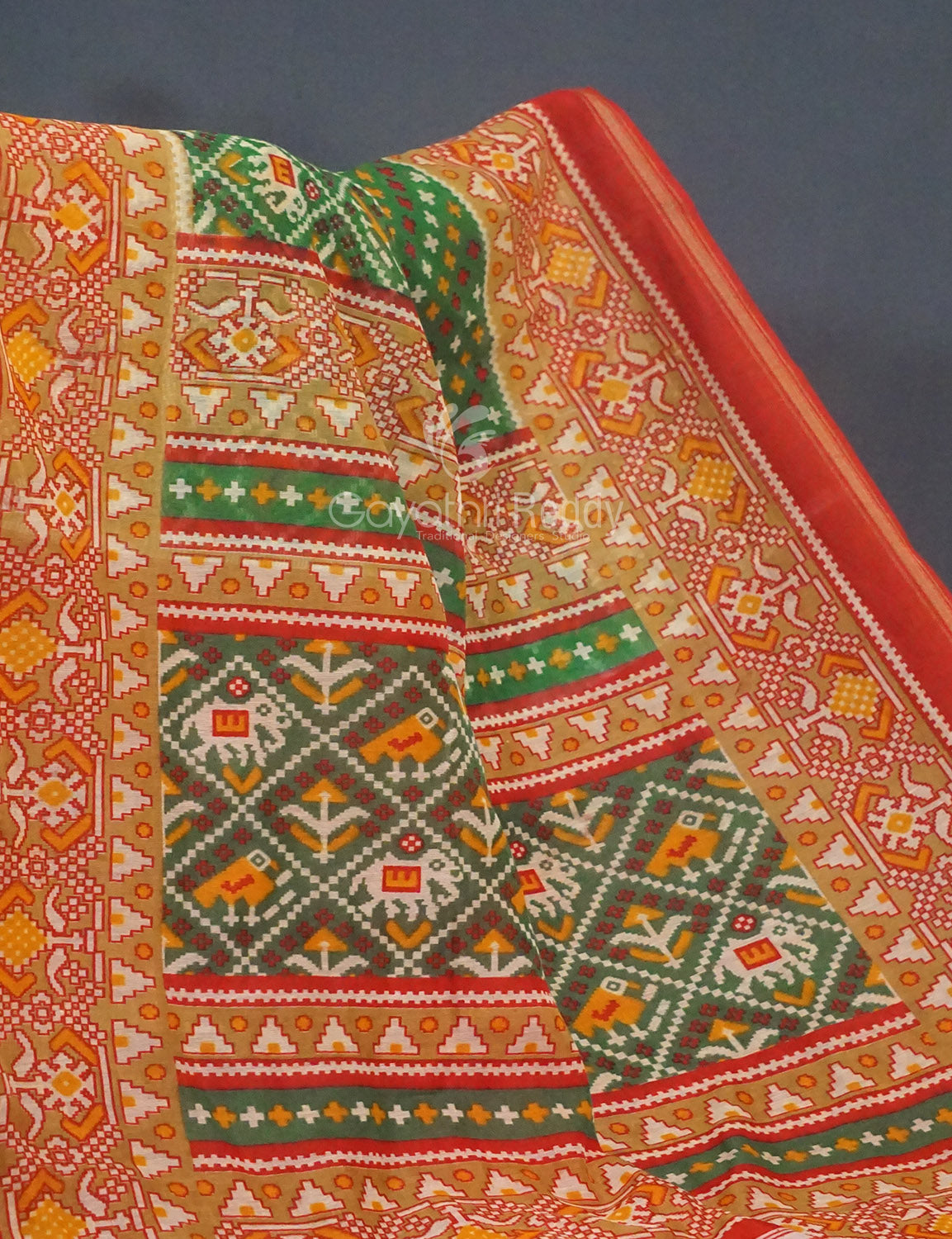 Shades of Parrot Green Bandhni Design Semi Chanderi Saree By Gayathri Reddy Designer Studio | Swadesiicart