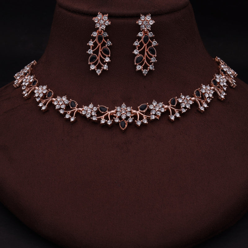 Tehzeeb Creations Brass, Stone, Crystal, Stainless Steel Gold-Polished Black Jewel Set - Swadesiicart