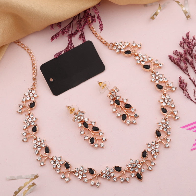 Tehzeeb Creations Brass, Stone, Crystal, Stainless Steel Gold-Polished Black Jewel Set - Swadesiicart