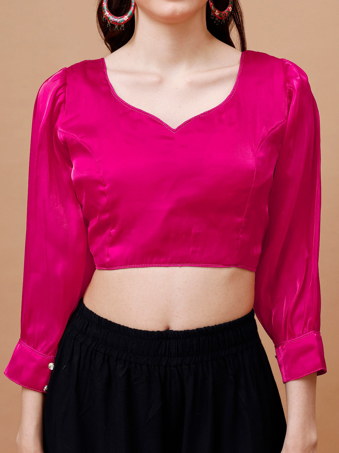 Tikhi Imli Pink Sweetheart Neck Puff Sleeves Saree Blouse | Swadesiicart
