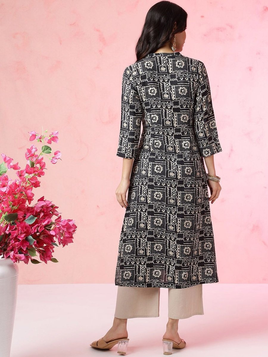 Anouk Abstract Printed Mandarin Collar Kurta - Swadesiicart