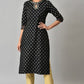 W for Woman Black Glitter Printed Rayon Straight Kurta with Embroidered Neck