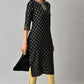 W for Woman Black Glitter Printed Rayon Straight Kurta with Embroidered Neck