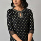 W for Woman Black Glitter Printed Rayon Straight Kurta with Embroidered Neck