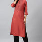 W for Woman Brick Red Embroidered kurta