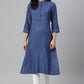 W for Woman Blue Thread Embroidered Rayon kurta