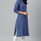 W for Woman Blue Thread Embroidered Rayon kurta