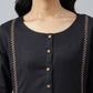 W for Woman Black Bock Pleated Embroidered kurta