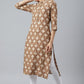 W for Woman Brown Printed Button Down kurta