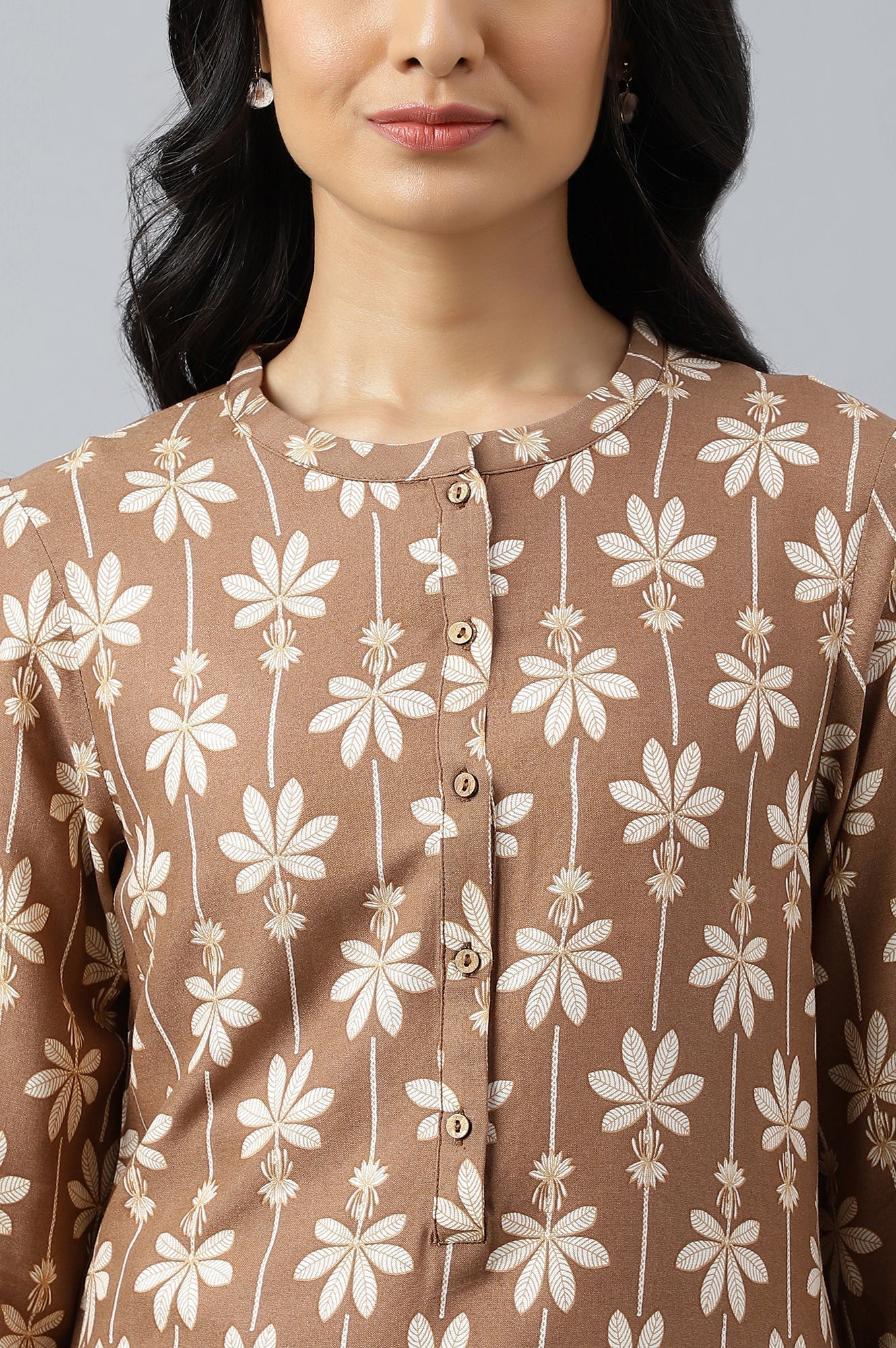 W for Woman Brown Printed Button Down kurta