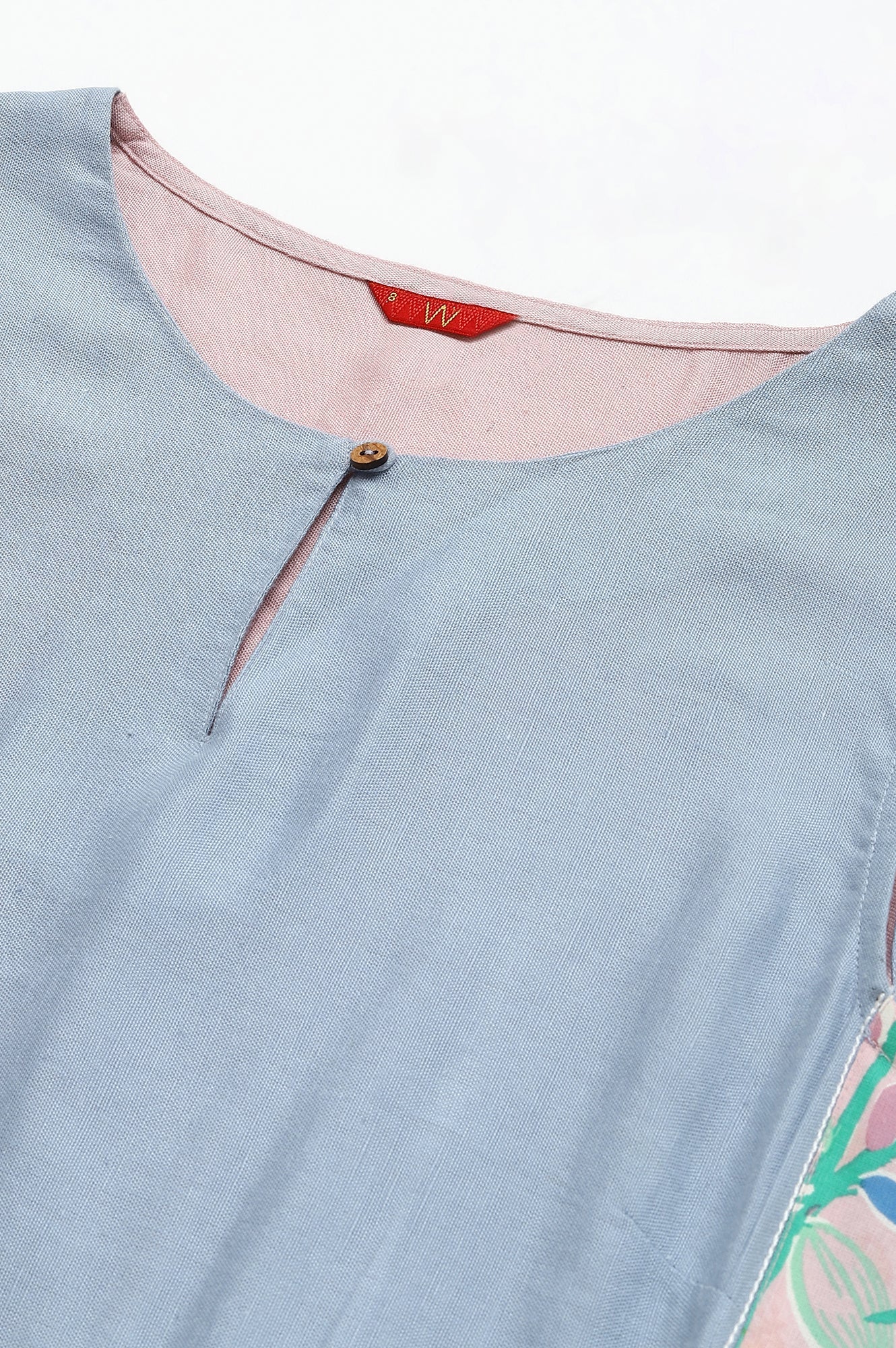 W for Woman Blue Sleeveless Rayon Flax kurta