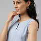 W for Woman Blue Sleeveless Rayon Flax kurta