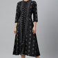 W for Woman Black Floral Printed Panelled Indie Dress