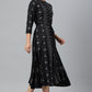 W for Woman Black Floral Printed Panelled Indie Dress