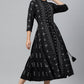 W for Woman Black Floral Printed Panelled Indie Dress