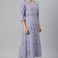 W for Woman Blue Floral kurta With Kantha Details