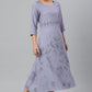 W for Woman Blue Floral kurta With Kantha Details