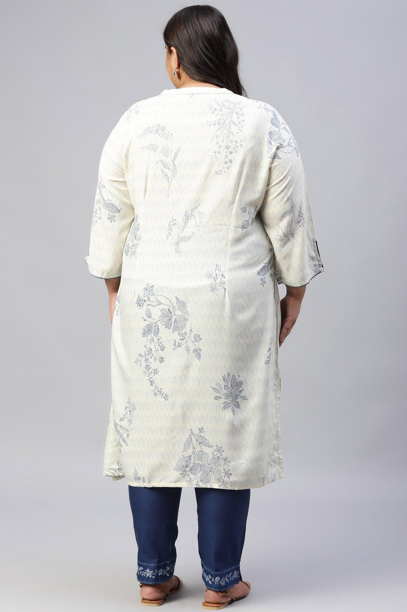 W for Woman Plus Size Ecru And Blue Button Down kurta