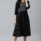W for Woman Black Floral Side Pleated kurta In Round Neck