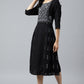 W for Woman Black Floral Side Pleated kurta In Round Neck