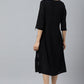 W for Woman Black Floral Side Pleated kurta In Round Neck