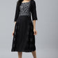 W for Woman Black Floral Side Pleated kurta In Round Neck