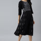 W for Woman Black Floral Side Pleated kurta In Round Neck