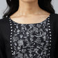 W for Woman Black Floral Side Pleated kurta In Round Neck