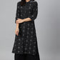 W for Woman Black Floral Print kurta With Shoulder Panels