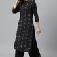 W for Woman Black Floral Print kurta With Shoulder Panels
