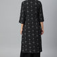 W for Woman Black Floral Print kurta With Shoulder Panels