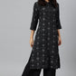 W for Woman Black Floral Print kurta With Shoulder Panels