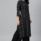 W for Woman Black Floral Print kurta With Shoulder Panels