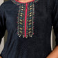 W for Woman Blue Glitter Printed Embroidered Shantung A-line Kurta