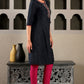 W for Woman Blue Glitter Printed Embroidered Shantung A-line Kurta