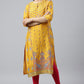 W for Woman Mustard Glitter Printed Shantung kurta