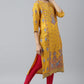 W for Woman Mustard Glitter Printed Shantung kurta