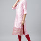W for Woman Cameo Pink Floral Printed And Embroidered kurta