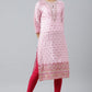 W for Woman Cameo Pink Floral Printed And Embroidered kurta