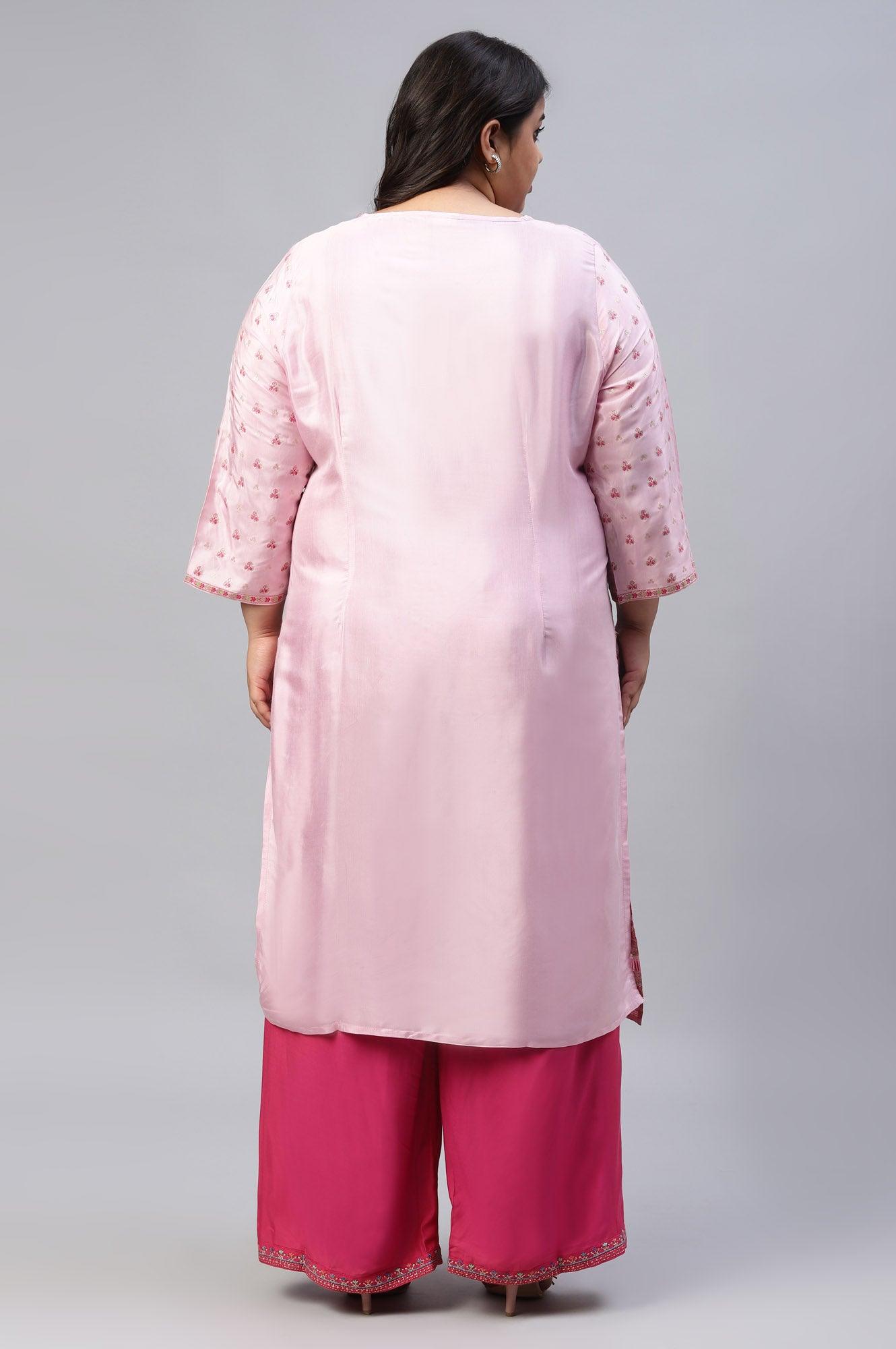 W for Woman Cameo Pink Floral Printed And Embroidered Plus Size kurta
