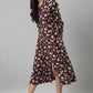 W for Woman Burgundy Floral Printed Long Shirt Dress