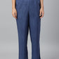 W for Woman Blue Stripe Print Women Straight Pants