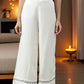 W for Woman Ecru Embroidered Rayon Parallel Pants With Pleats.