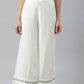 W for Woman Ecru Embroidered Rayon Parallel Pants With Pleats.