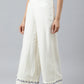 W for Woman Ecru Embroidered Rayon Parallel Pants With Pleats.