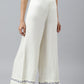 W for Woman Ecru Embroidered Rayon Parallel Pants With Pleats.