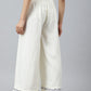 W for Woman Ecru Embroidered Rayon Parallel Pants With Pleats.