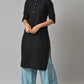 W for Woman Aqua Blue Shantung Straight Parallel Pants