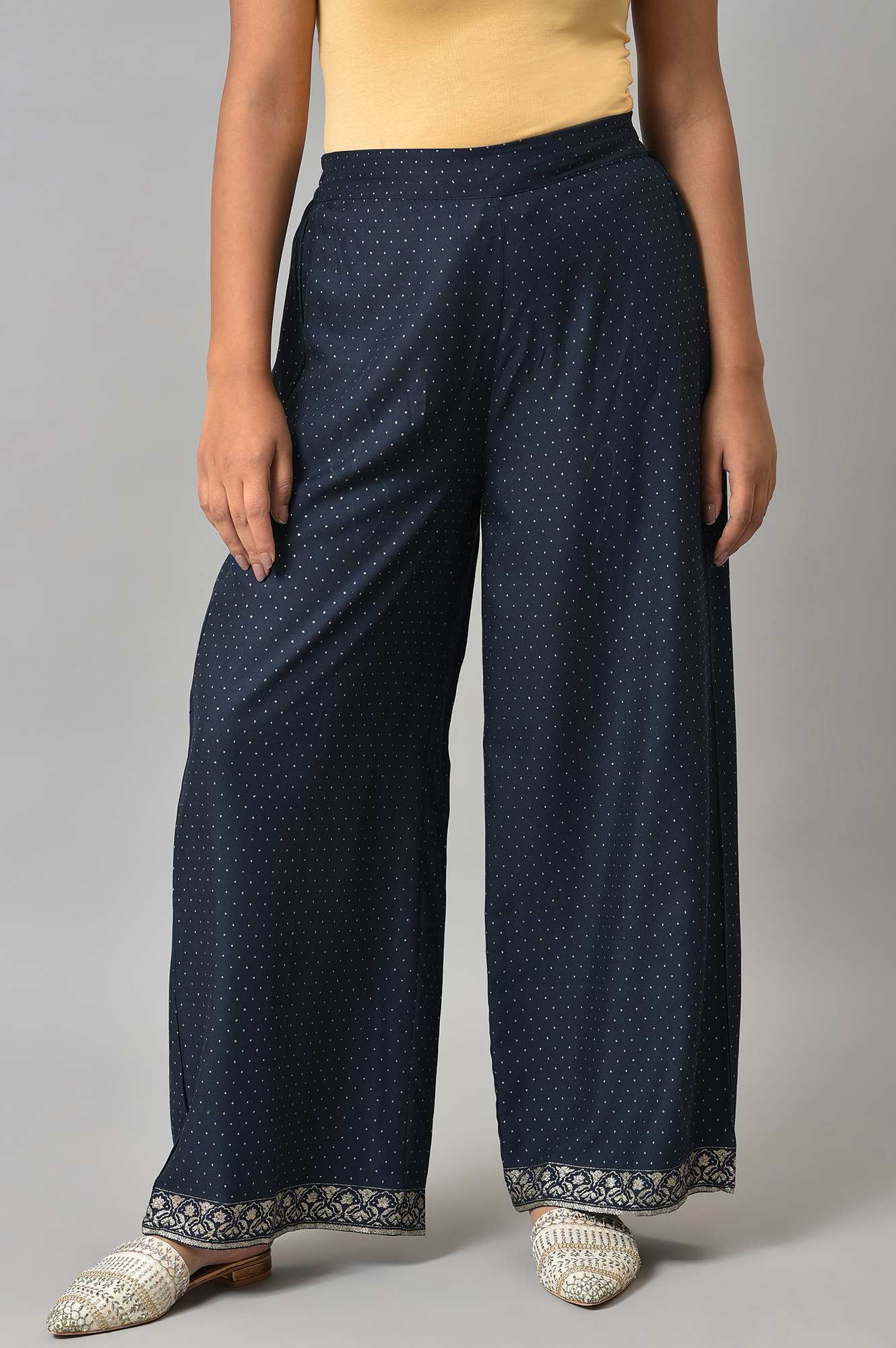 W for Woman Blue Pure Cotton Straight Kurta and Parallel Pant Set